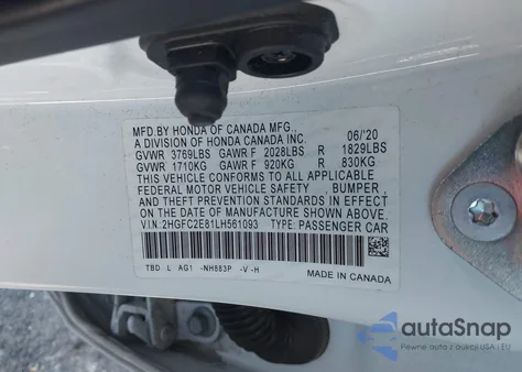 2020 Honda Civic Sport from USA, damaged, VIN 2HGFC2E81LH561093